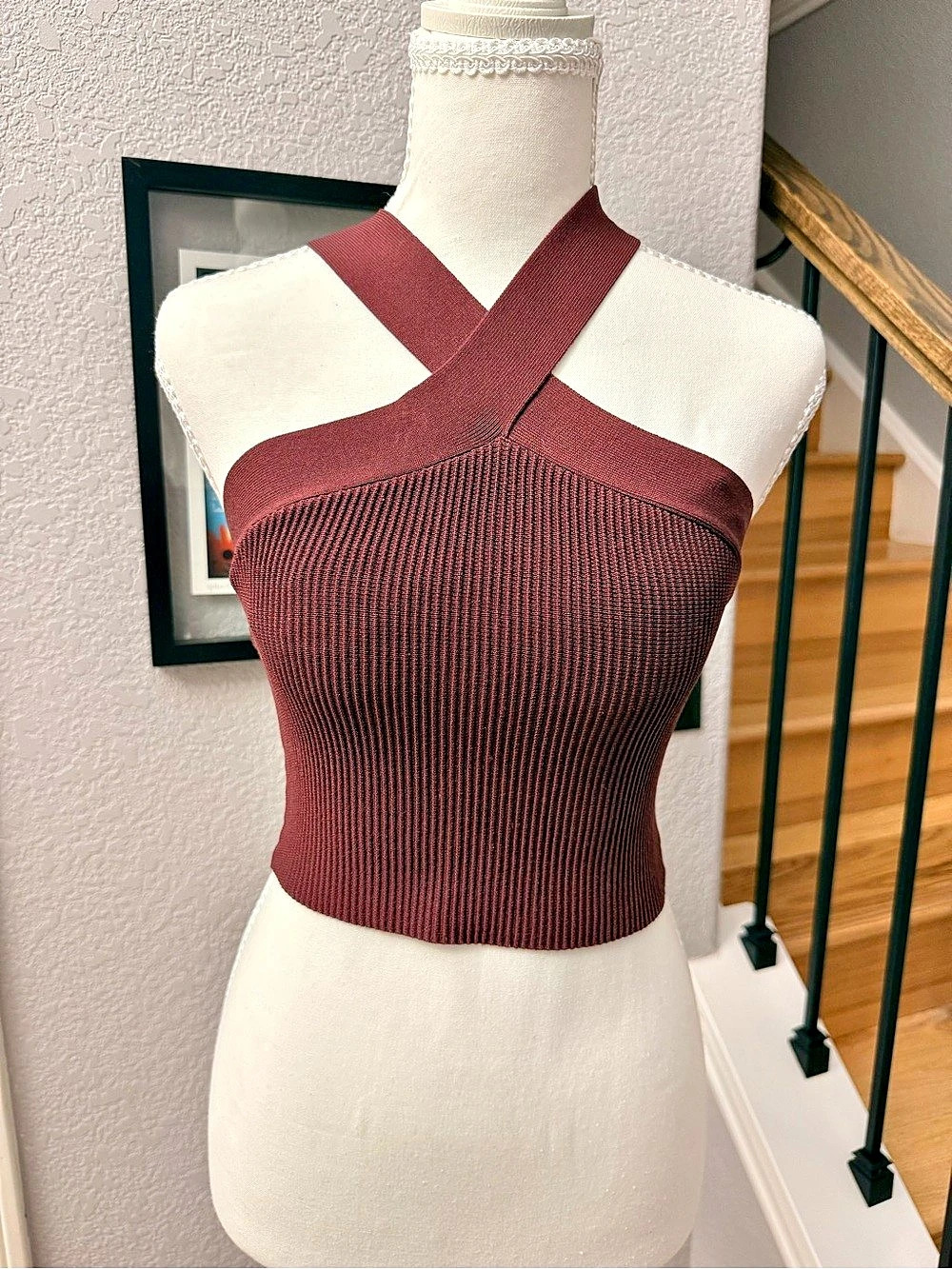 Babaton Sculpt Knit Criss Cross Tank Burgundy Top